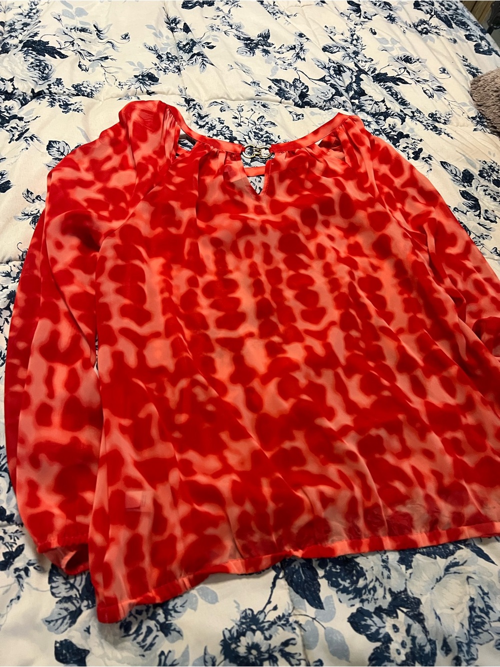 Women’s Red orange Printed Long-Sleeve Blouse